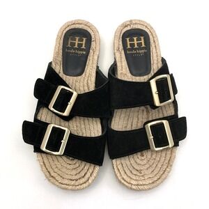 Haute Hippie Nikki Sandals Black Suede Leather Espadrille Womens 8 M Buckle Shoe
